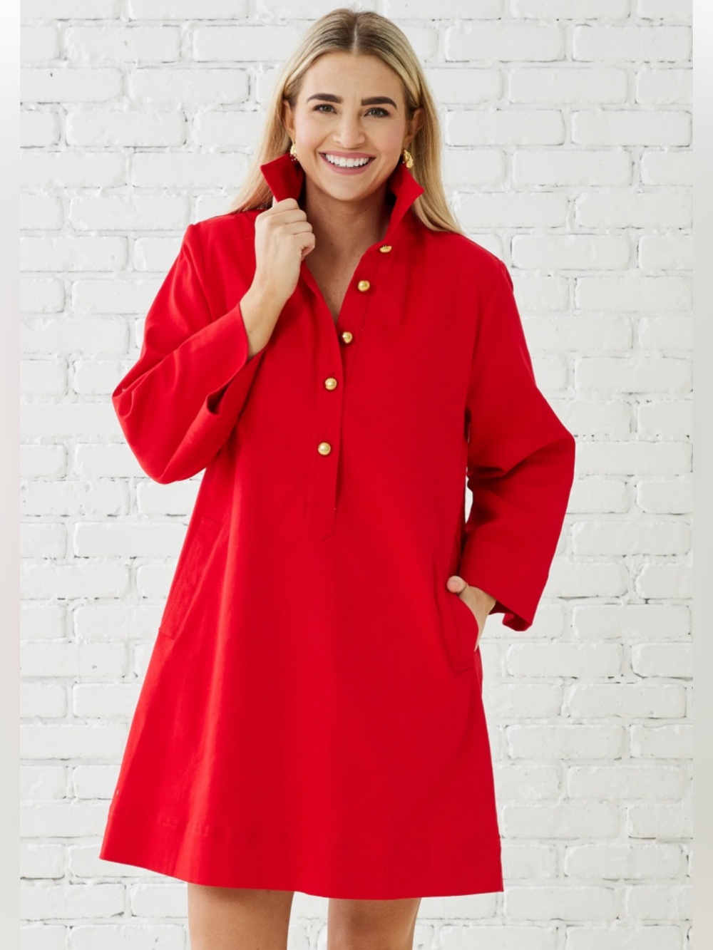 NWT Caryn Lawn Chloe Red Cranberry Button-Front Dress